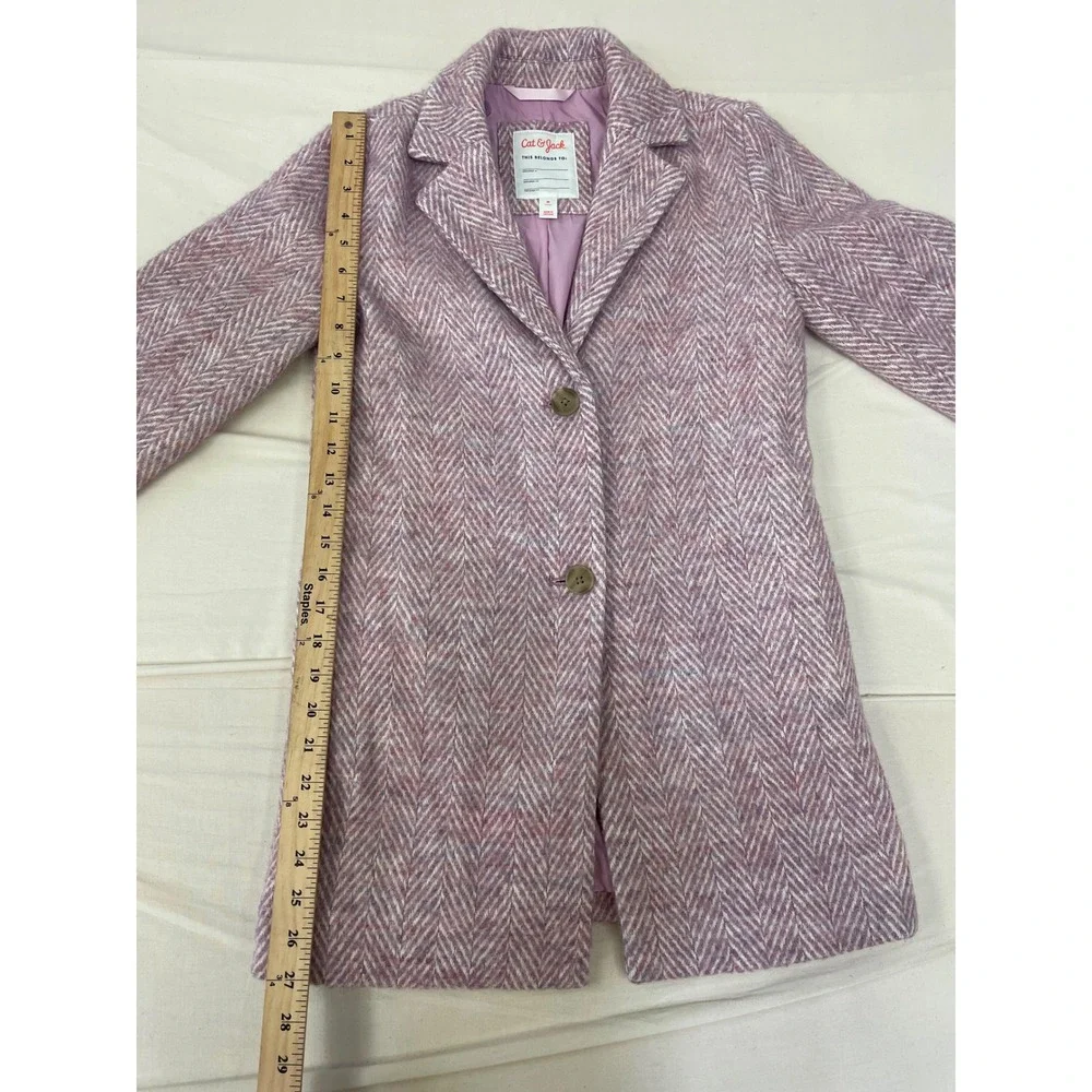 Cat & Jack Girls' Mauve Herringbone Long Coat Size M New with Tags